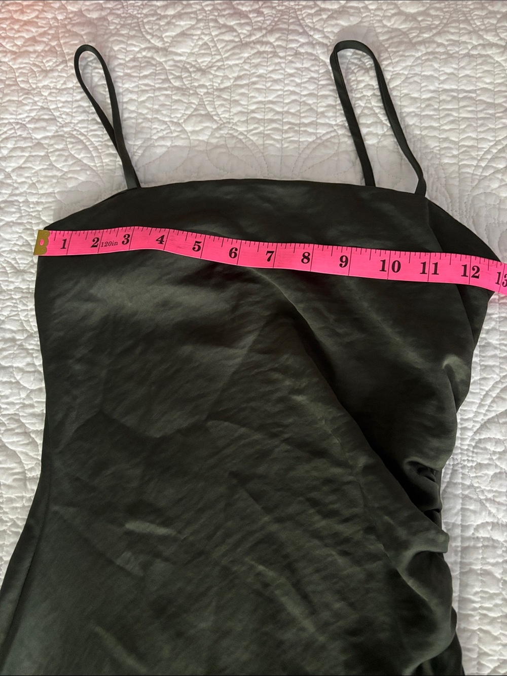 Zara Satin Midi Slip Dress Ruched Side Spaghetti Straps Emerald Green Size XS - Picture 10 of 14